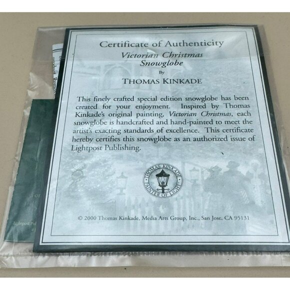 Thomas Kinkade 2000 Victorian Christmas Snowglobe W/ Certificate Of Authenticity - Picture 3 of 11